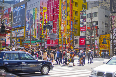 Tokyo, Akihabara. March 31, 2015: The video game district in Akihabara in tokyo. Akihabara gained the name Akihabara Electric Town for being a major shopping center for household electronic goods.のeditorial素材