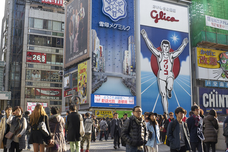 Osaka,Japan - 25 March,2015:  The famous advertisements of Dotonbori on March 25, 2015 in Osaka, Japan.のeditorial素材