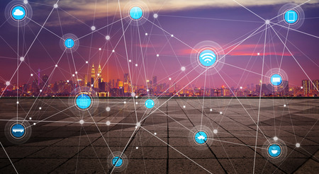 smart city and wireless communication network, abstract image visual, internet of thingsの写真素材