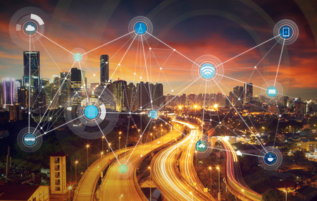 smart city and wireless communication network, abstract image visual, internet of things