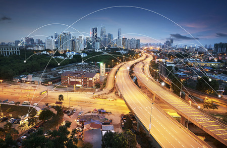 city scape and network connection conceptの写真素材