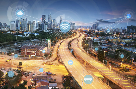 smart city and wireless communication network, abstract image visual, internet of thingsの写真素材