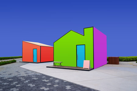 Creative surreal street with blank colorful stickers .の写真素材