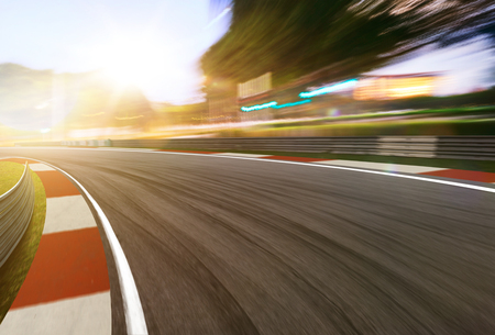 Motion blurred racetrack,sunset sceneの写真素材