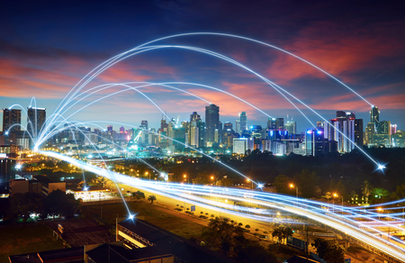 city scape and network connection conceptの写真素材