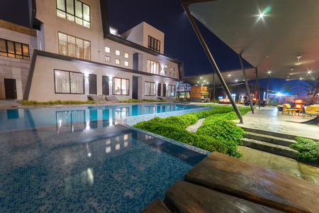 PORT DICKSON, MALAYSIA - FEB 04: Exterior with Swimming Pool of Villa L1638 on Feb 04, 2017 in Port Dickson, Malaysia. Villa L1638 is a modern and luxury home stay located 1km from Port Dickson Town .のeditorial素材
