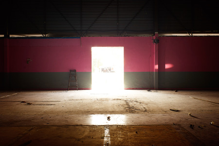 Entrance of abandoned old multimedia hallの写真素材