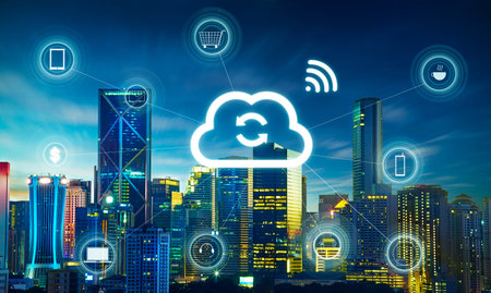 Smart city and cloud computing, wireless communication network, abstract image visual, internet of...