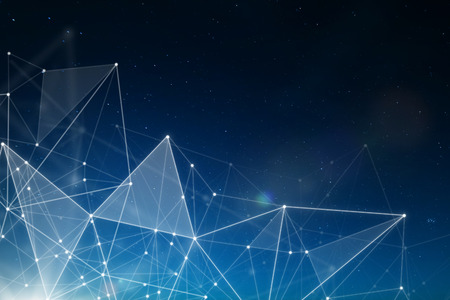 Abstract connected dots wireless communication network on space background , abstract image visual, internet of things .の写真素材