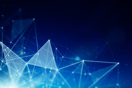 Abstract connected dots wireless communication network on space background , abstract image visual, internet of things .の写真素材