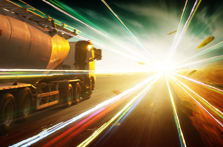 Truck on the road with light effect.の写真素材