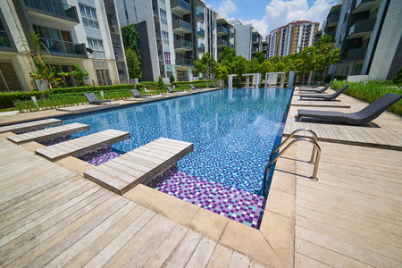 Modern residential buildings with outdoor facilities, Facade of new low-energy housesの写真素材