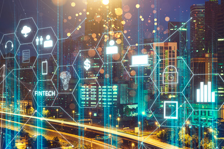 Fintech icon and internet of things with matrix code background
, Investment and financial internet technology concept.の写真素材