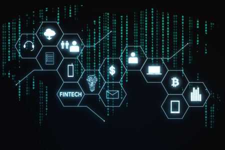Fintech icon and internet of things with matrix code background
, Investment and financial internet technology concept.の写真素材