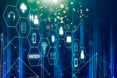 Fintech icon and internet of things with matrix code background
, Investment and financial internet technology concept.の写真素材