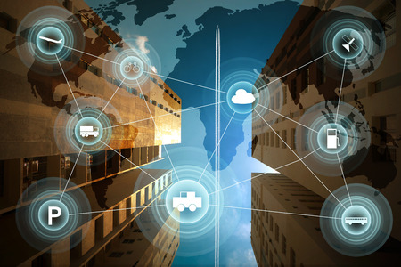 Morden city and smart transportation and intelligent communication network of things ,wireless connection technologies for business .の写真素材