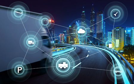 Morden city and smart transportation and intelligent communication network of things ,wireless connection technologies for business .の写真素材