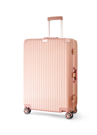 Light gold suitcase or luggage isolated on white background .の写真素材