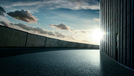 City building street scene and road surface with sunset or sunrise sky .の写真素材