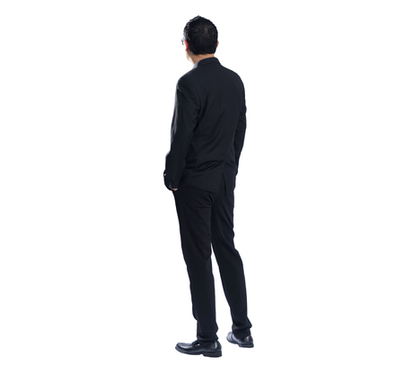Full length back view portrait of asian businessman. Isolated on white background .の写真素材