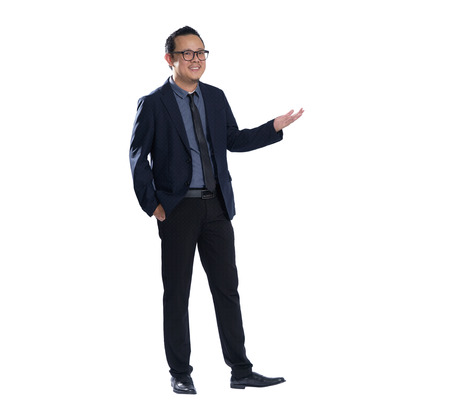 Full length portrait of smile asian businessman . Isolated on white background .の写真素材