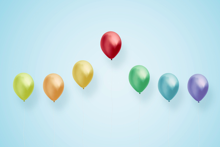 Red balloon fly up from other colorful balloon. Leadership and
business success concept .の写真素材