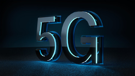 3D Render 5G futuristic font with blue neon light . Mobile network speed communication technology concept .の写真素材