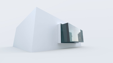 3d Render abstract high key small  white box shape tiny house with glass window .の写真素材