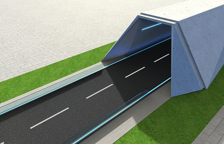 3d Render road with tunnel and greenfield , top angle aerial view  .の写真素材