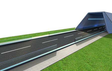 3d Render road with tunnel and greenfield , isolated on white background .の写真素材