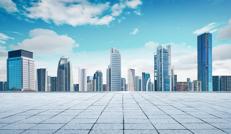 Cityscape and skyline with empty floor.の写真素材