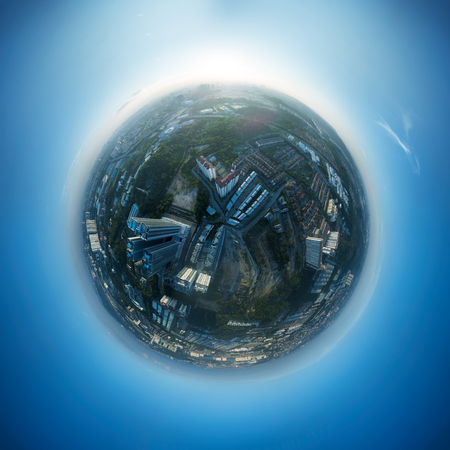 Panorama 360 degree sphere view of cityscape with sky .の写真素材