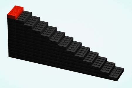 3D rendering red toy bricks standing out from crowd of black toy bricks .  Leadership, independence, initiative, strategy, dissent, think different, uniqueness ,business success concept .の写真素材