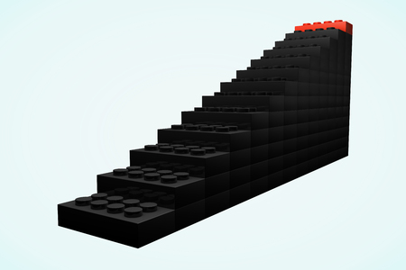 3D rendering red toy bricks standing out from crowd of black toy bricks .  Leadership, independence, initiative, strategy, dissent, think different, uniqueness ,business success concept .の写真素材