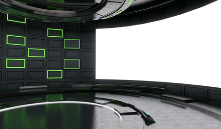 Futuristic and Sci-Fi design stage interior with neon light and blank  screen background . 3d illustration rendering .の写真素材