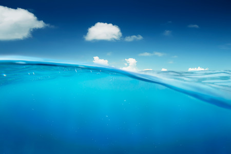 Ocean half angle view water with skyの写真素材