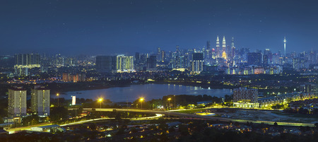 Panorama 
view in the middle of Kuala Lumpur cityscape skyline .Night scene , Malaysia .の写真素材