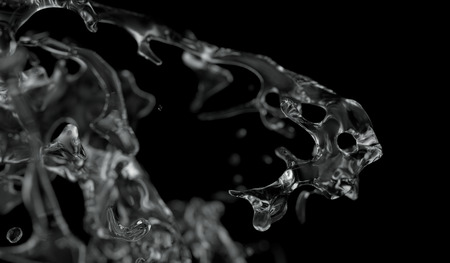 Close up water splash isolated on black background , 3D rendering .の写真素材