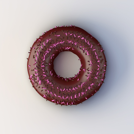 Donut  with chocolate glaze and sprinkles isolated on white background . 3d rendering .の写真素材