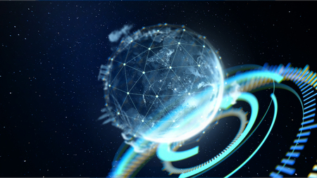Abstract globe with connected dots wireless communication network on space . Global business concept . 3d renderingの写真素材