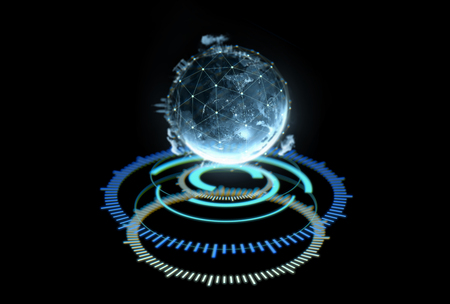 Abstract globe with connected dots wireless communication network on space . Global business concept . 3d renderingの写真素材