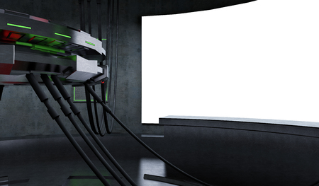 Futuristic and Sci-Fi design spaceship interior with blank white screen background . 3d illustration rendering .の写真素材