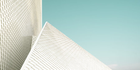 Close up of a geometric structure roof fragments . Abstract architecture background .の写真素材