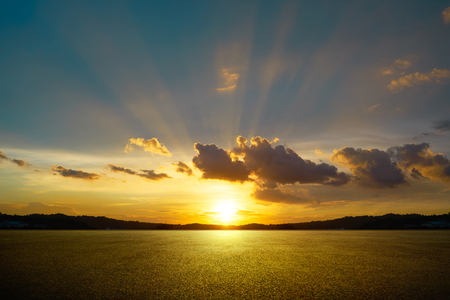 Empty floor with beautiful sunset golden hourの写真素材