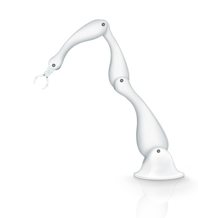 Futuristic pure white design assembly robotic arm isolated on a white background , 3d illustration .の写真素材