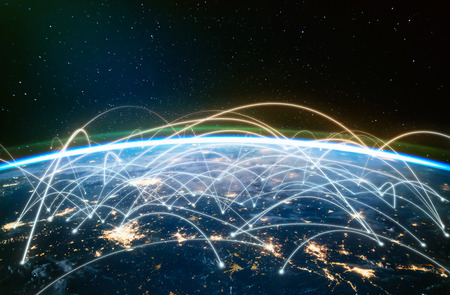 Network connected across planet Earth ,  view from space. Concept of smart wireless communication technology . Some elements of this image furnished by NASAの写真素材