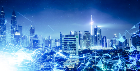 Morden city and intelligent communication network of things ,wireless connection technologies for business .の写真素材