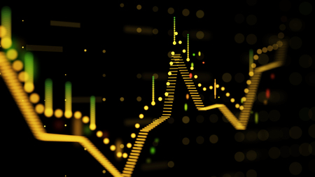 Close up of financial business chart with diagrams and stock numbers showing  uptrend and downtrend .の写真素材