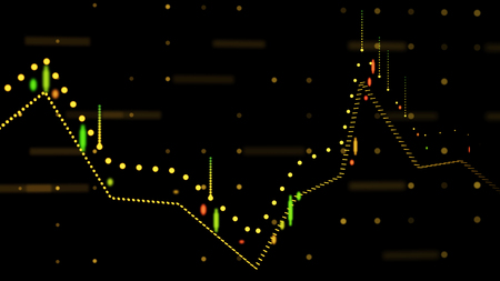 Close up of financial business chart with diagrams and stock numbers showing  uptrend and downtrend .の写真素材