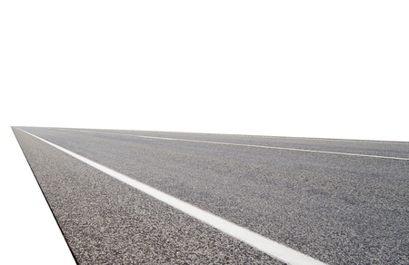 Straight asphalt road isolated on white background with clipping path.の写真素材
